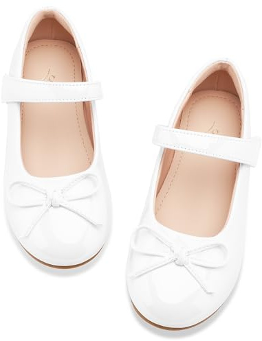Stelle Girls Mary Jane School Flats Flower Wedding Uniform Party Shoes（Toddler/Little Kids/Big Kids）（GMJ003-2-White,13ML