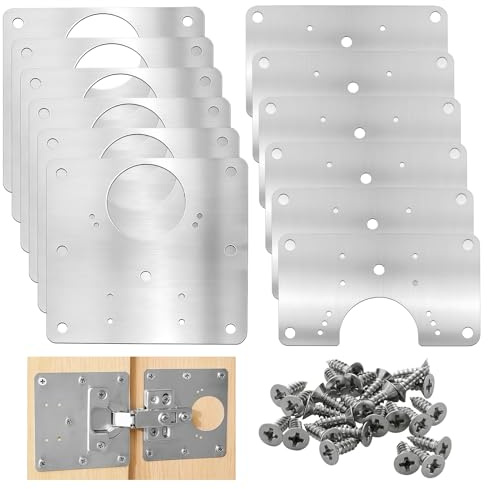12 Pezzi Piastra Riparazione Cerniere, 9x9cm/9x5cm Kit Riparazione Cerniere Mobili con Viti, Piastra Cerniera per Ante, Piastre di Montaggio Cerniera Porta per Armadi, Cassettiere, Mobili in Legno