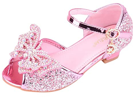 YIzdegg Children's Princess Shoes - High Heels Fish Mouth Glitter Shoes with Bow Wedding Shoes Elegant Evening Shoes Breathable Dress Shoes Lightweight Party Shoes Ballet Shoes Heels, Pink14, 13 UK