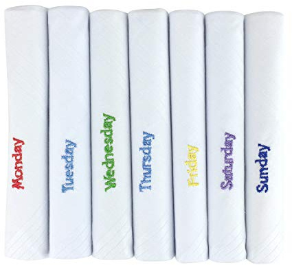 2COZEE Set of 7 100% Pure Cotton Handkerchiefs Days of The Week Design