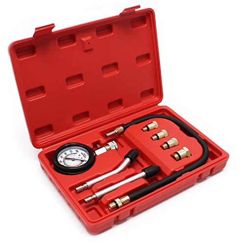 Wiltec Kompressionsmessgerät 0-20 bar für PKW/LKW Benzinmotoren Kompressionsprüfer 9-teiliges Set im Kunststoffkoffer Kompressionstester Messgerät