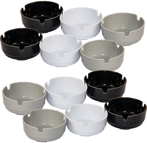 MC set di 6 o 12 posacenere in melammina, rotondo, per esterni, feste, giardini, eventi, impilabili, con 3 ripiani, Plastica, grigio., 12 pezzi