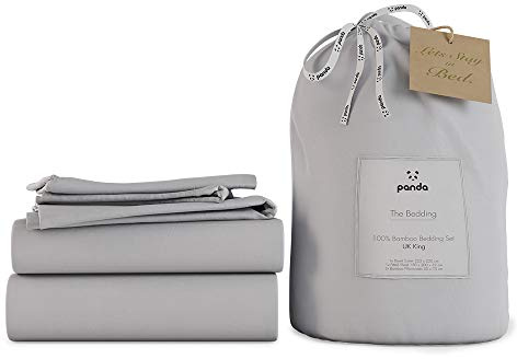 Panda London Bamboo Complete Bedding Set - Eco-Friendly, Hypoallergenic, Full Set for Comfort, UK King, Quiet Grey