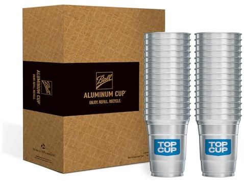 Top Cup – 16 Ounce, 30 Count, Reusable Aluminum Party Cups | Cold-Holding, Recyclable, Made in USA