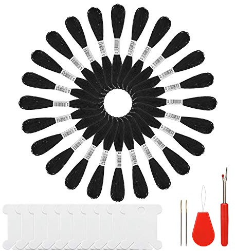 MWOOT 24 Madejas Hilos de Bordar de Algodón Kit,Hilos de Coser,Hilo de Punto de Cruz (Negro)
