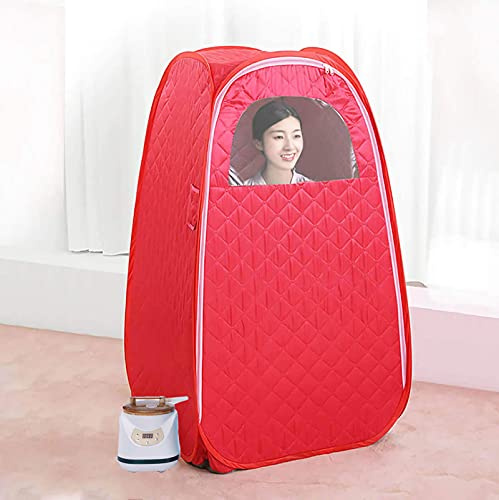 KOVFBRO Sauna Portatil Vapor,Sauna da Casa,spa Domestica Personale,Finlandese,con Telecomando,Sedia Pieghevole,timer Eu Plug 220V 2.8L 1.5KW Rosso