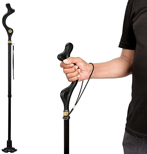 Rozhuhro Folding Walking Stick for Women Elderly Men, Adjustable Crutches with Comfy Handle, Posture Walking Cane 10 Height Adjustment Self-Stand Aluminum Alloy Black Canes for Every Occasion