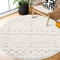 payé Teppich Rund - 200x200cm - Hochflor - Boho - Pastell Creme Grau - Einfarbig - Modern Raute Ornamente - Skandinavisch Flauschig Weich - Schlafzimmer Dekoration