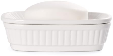 ANTIS'S HOME Ceramic Soap Dish, Self-draining Soap Holder, Double Layer Bar Soap Holder, White Draining Soap Dishes for Bathroom Shower Kitchen, Minimalist Vintage Style, Keep Soap Dry
