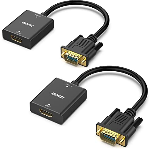 BENFEI HDMI Buchse auf VGA Stecker Adapter mit 3,5 mm Audio Klinkenstecker, 2 Stück Unidirektional HDMI-Computer zu VGA-Monitor/TV Adapter, kompatibel mit TV-Stick Laptop PC Raspberry Pi Roku Xbox