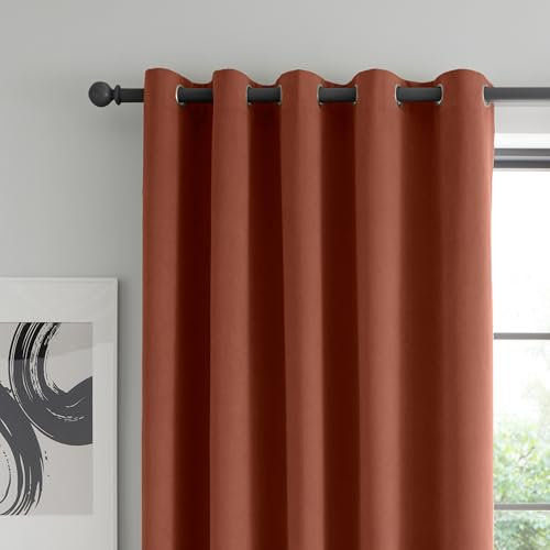 Catherine Lansfield Wilson Velvet Blackout Thermal 46x72 Inch Eyelet Curtains Two Panels Terracotta