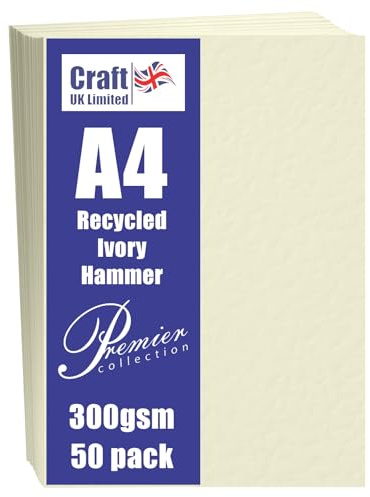 Craft UK, 50 A4-kort, återvunnet hamrat kartongpapper för inbjudningar och mer, 300 gsm, tillverkat i Storbritannien, hållbar kvalitet, elfenben