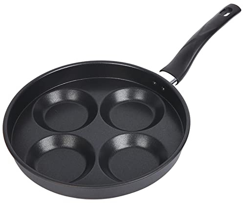 Luckxing Padella per Pancake, Pancake a 4 Fori, in Acciaio al Carbonio, Antiaderente, con Manico, 4 Fori, per Colazione, Uova, Utensili da Cucina, Hamburger