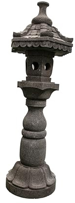 IDYL Lavastein Stein Laterne Kaiserpagoda| Höhe 145 cm | frostfest | Asiatische Garten-Dekoration | massives Naturprodukt | Handarbeit | Steinlaterne | Wege-Teich-Dekoration | schwarz