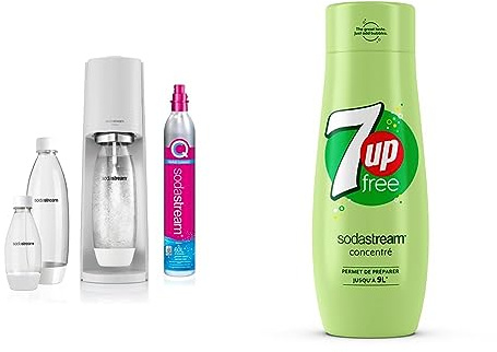 SodaStream Terra Megapack, Gasatore d’acqua per trasformare l’acqua in acqua frizzante & Concentrato Seven Up Free per preparare fino a 9 litri di bibite gassate 440 ml
