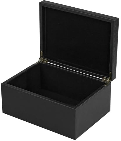 HofferRuffer Faux Leather Decorative Box, Large Wooden Structure Keepsake Box Accessory Organizer Jewelry Organizer with Hinged Lid, Storage Container for Home or Office (Black)