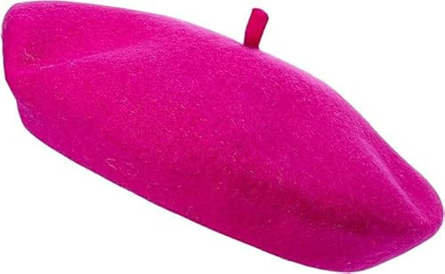 reshmena® Adult Beret Hat Women French Style Wool Hat Plain Classic Color Berets Hat's Unisex Soft Warm Outdoor Vintage Artist Hat's Beanie Unisex Beret Fuchsia