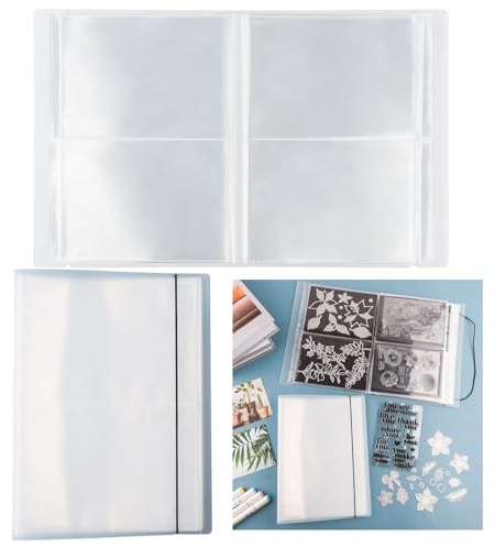 OTCRAFT 20 páginas, 80 bolsillos/1 juego de álbum grande de almacenamiento de fotos de calcomanías transparentes; carpeta organizadora de sellos y troqueles de corte para postales, calcomanías, fotos,
