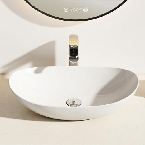 EMKE Oval Waschbecken Aufsatzwaschbecken 62 × 36 × 15 cm, Keramik Waschbecken Gäste WC, Mini Waschbecken Klein Waschschale Waschtisch