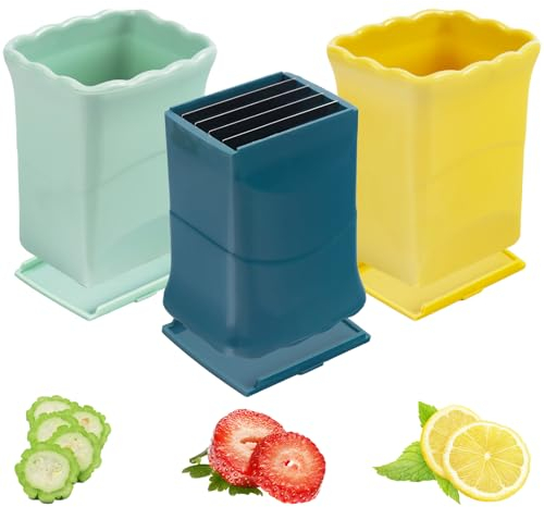 3 Stück Obstschneider, Multifunktional Tassenschneider, Edelstahl Obstschneider, Küchenschneider für Erdbeere Banane Ei Gemüse Schnell Salat, Tasse Slicer Handheld