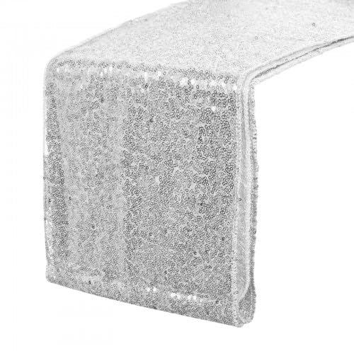 Dokeno Pailletten Tischläufer Silber, 30x275cm - Glitzer-Tischwäsche für Weihnachten, Hochzeit, Party, Babyparty, Geburtstag-Tischdekorationen