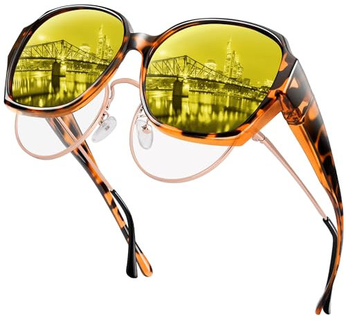 URUMQI Nachtsichtbrille für Autofahrer, Nachtfahrbrille Nachtbrille zum Autofahren Damen Herren, Auto Brille Gegen Blenden Gelbe Gläser Autofahrerbrille für Brillenträger Quadratisch