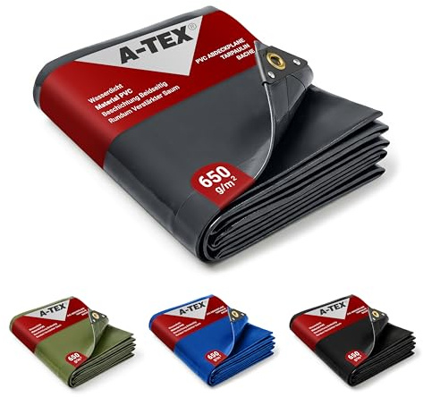 A-TEX® PVC Abdeckplane 650 g/m² (Grau, 3 x 3 m) LKW Plane mit Ösen | Verschiedene Größen und Farben wählbar | Gartenplane Bauplane Bootsplane Holzplane | wasserdicht | reißfest | uv-stabilisiert