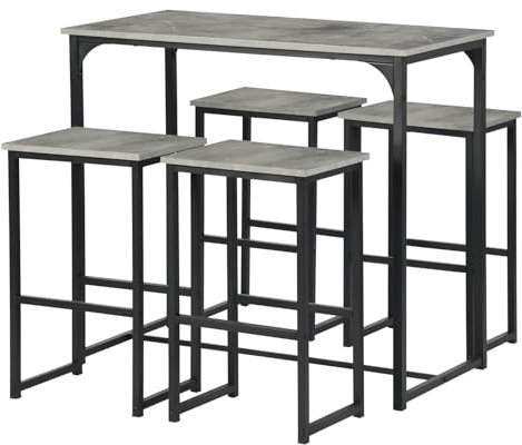 ZZINOKE Bartisch mit Barhocker Set, Bartisch Küche mit 4 Hocker, Industriestil, geeignet für Küche, Esszimmer, Wohnzimmer, Kneipe, Tisch 100×50×90 cm,4 Barhocker 30×40×65 cm(Grau)