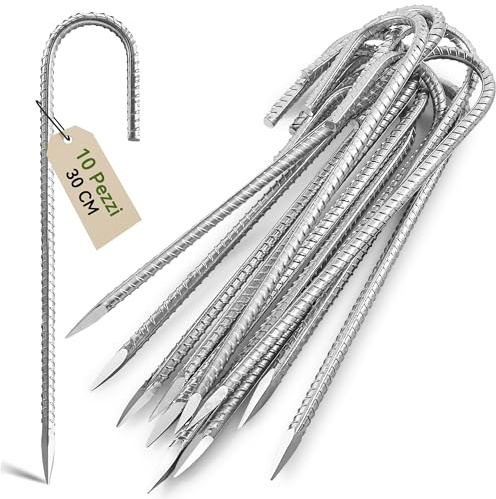 Graxury 30cm 10 Piezas Clavijas de Anclaje de Servicio Pesado para Tiendas de Trampolín - Estacas de Refuerzo de Acero Galvanizado Que se Ajustan a Cobertizos de Jardín y Columpios
