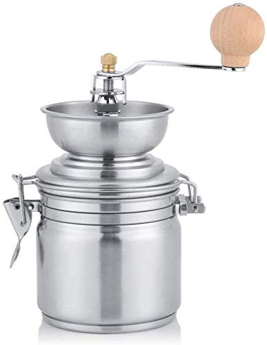 Práctico molinillo de café manual, molinillo de café, molinillo de café ergonómico portátil de acero inoxidable con mango de madera, molinillo de nuez moscada