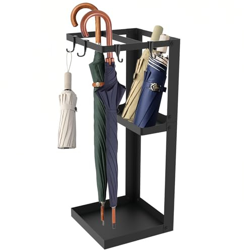 XINWXSS Umbrella Stand, Metal Umbrella Stand Indoor, 20 Inch Umbrella Holder for Entryway, Shelf for use with Small Umbrellas and Bottom Drip Tray for use with