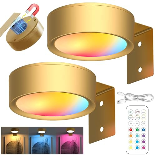 LUKIUP 2 Pezzi Ricaricabili Luce per Quadri Senza Fili con Telecomando, 2600mAh Faretti LED Ricaricabili Quadris Lampada, Luci per Quadri Applique Quadro Luci per Esposizione Pittura Vetrina （Oro）