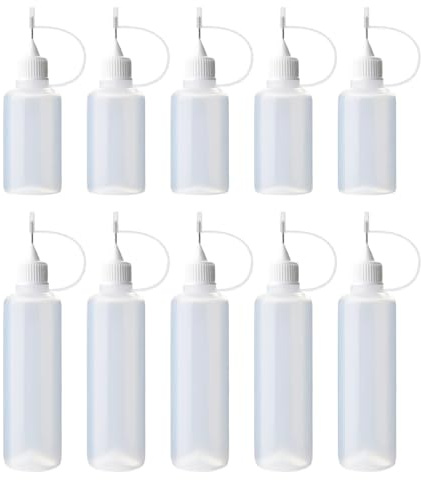 ZORVYN 10 piezas de Pegamento, Botella de Plástico, Cuentagotas, Exprimidora, Dosificadora con Punta de Aguja, para Cantidades Precisas, Manualidades, Compatible con (5 ml y 10 ml)