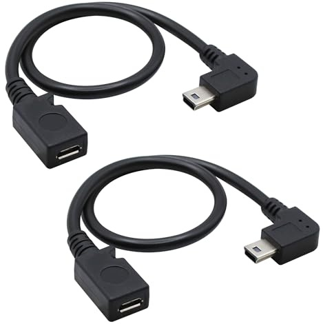 Xilaghy 90 Degree Mini USB to Micro USB Adapter Cable 27cm/10.6in Right Angle Mini USB 5P Male to Micro USB 5P Female Charging and Data Sync Cord(2 Pack)