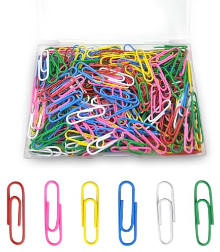 250 Pcs Coloured Paper Clips,28mm Metal Paper Clips with Plastic Box, Small Assorted Coloured Paperclips and Rustproof Paper Clip for Paperwork Office School Document Supplies Home Organization