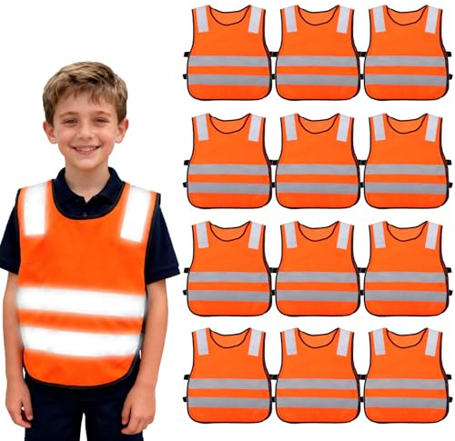 PORFOYO 12 Pezzi Giubbotti Rifrangenti Auto, Giubbotto Rifrangente per Bambini, Giubbotto di Sicurezza per Bambini, Giubbotto Rifrangente per Bambini, 40 * 45 cm Giubbotto Rifrangente per Bambini per