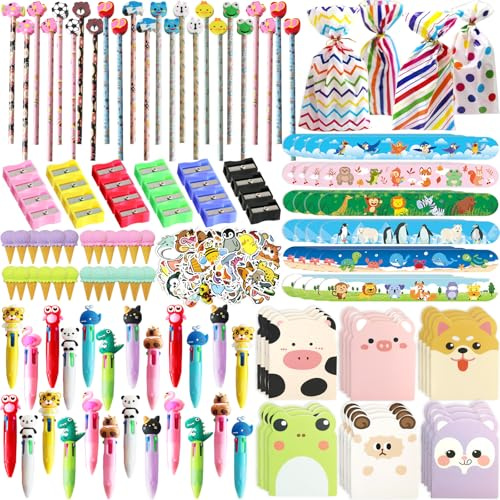 268 Pcs Return Gifts for Birthday,Student Birthdays Gifts from Teacher,Stationery Set Pencil Erasers Notesbook Stickers Ballpoint Pen Knife for Goodie Bag Classroom Gifts Class Rewards Prizes