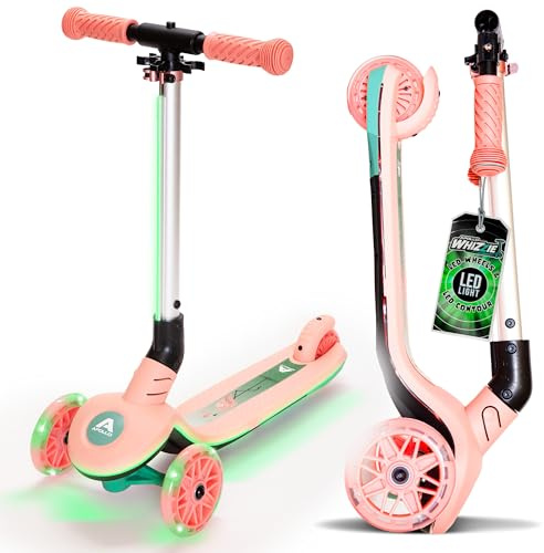 Apollo Whizzie LED-barnscooter, vikbar barnscooter, höjdjusterbar trehjulsscooter för barn från 3 år, LED-effekt i hjul, styre och deck, 3-hjulig scooter i cool design