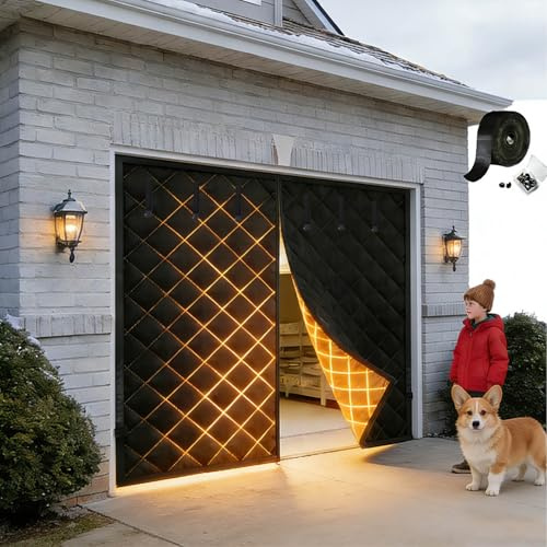 Magnetic Garage Door Screen for Winter Weatherproof Garage Door Insulation Kit Thermal Insulated Doors Cover Soundproof Garages Doors Curtain 8x7 9x8 10x10 16x7ft(Black,6x8ft/183x244cm)