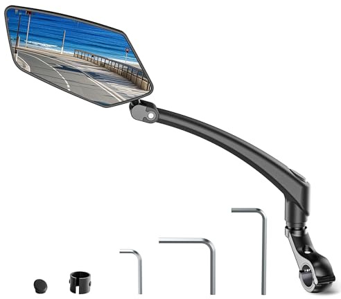 Cykelspegel för e-cykel vänster, 360° vikbar & vridbar cykelbackspegel, cykelspegel vänster för våningar med stor spegelyta, spegel för cykel, slagtåligt äkta glas, cykeltillbehör, e-cykel