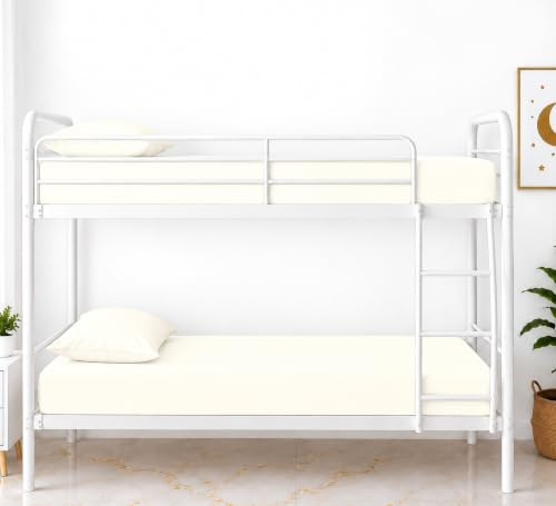 Mirha Fitted Sheet Single 2 Pack-100% Egyptian Cotton Small Single Fitted Sheet 2ft 6 (75CM x 190CM)-Bunk Bed Sheets 200 Thread Count Single Fitted Sheets White (Cream)
