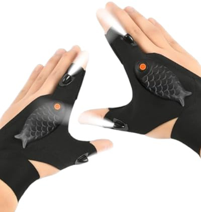 2 Piezas Guantes de la Pesca al Aire Libre, Guantes Linterna, guantes con accesorios de pesca ligeros, para Reparar y Trabajar en Lugares Oscuros, para Manitas, Reparación de Coches, Camping, Caza