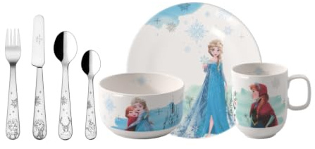 Villeroy & Boch – Disney Frozen barnservis 7 delar, tål maskindisk och mikrovågsugn, servis och bestick för barn, premiumporslin
