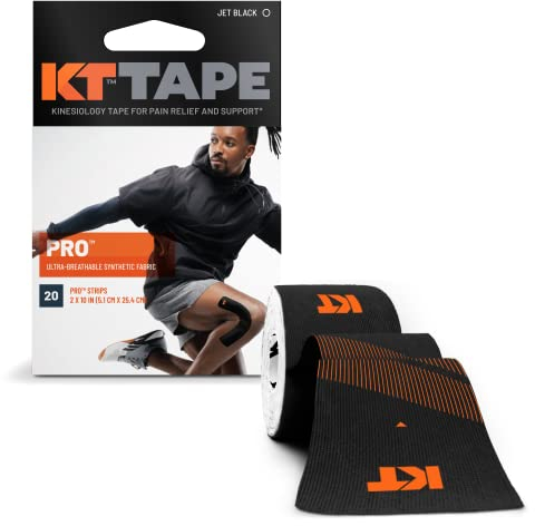 KT Tape PRO 20 Strip, Nastro kinesiologico Sintetico pretagliato Unisex-Adulto, Nero, 25.4 cm