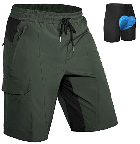 Hiauspor Pantaloncini Ciclismo Uomo Traspiranti ad Asciugatura Rapida Bici Uomo MTB Imbottiti in Gel 4D Pantaloni（Verde,Medium