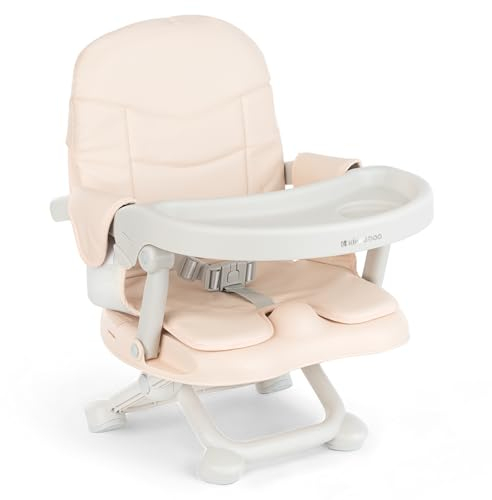KikkaBoo Alzador de Silla PAPPO, Booster hasta 36 meses, Asiento Elevador Plegable, Bandeja Extraíble, Trona de Viaje Portátil y Ajustable, Compacta, Beige