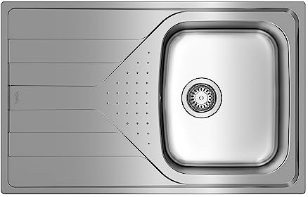 TEKA Fregadero Encastrado 1 Cubeta Acero Inoxidable 45 cm Escurridor Reversible, Profundidad 170mm, Desagüe Manual con Válvula Canasta y Sifón, Universe 45 T-XP 1C 1E