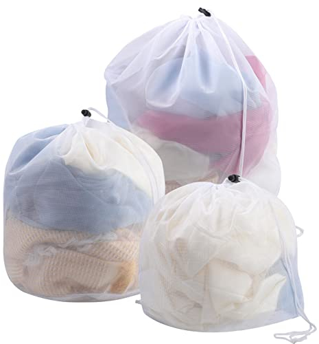 3 Stücke Wäschenetz für Waschmaschine, Wäschesack Waschmaschine Wäschebeutel mit Kordelstopper Wäschesäcke Feinmaschig Wäschetaschen für Babywäsche BH Unterwäsche(30 * 40cm,40 * 50cm,50 * 60 cm)