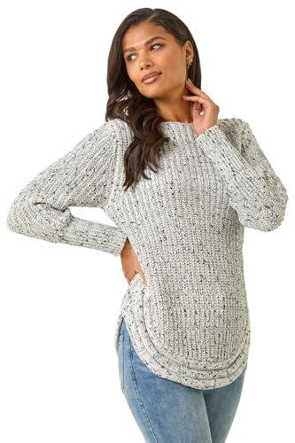 Roman Women Ribbed Jumper for Women UK Ladies Curved Hem Sweater Stitch Detail Pullover Chunky Knitwear Knit Winter Autumn Textured Oversized Soft Cosy Comfy - Ivory - Size 14