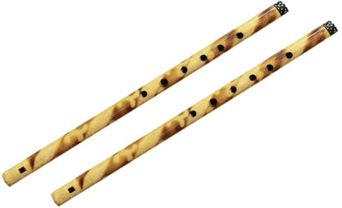 Decorative Traditional Handmade Wooden Bamboo Flute Basuri Indian Musical Instrument for gifting and Decoration (Brown - Set of 2)